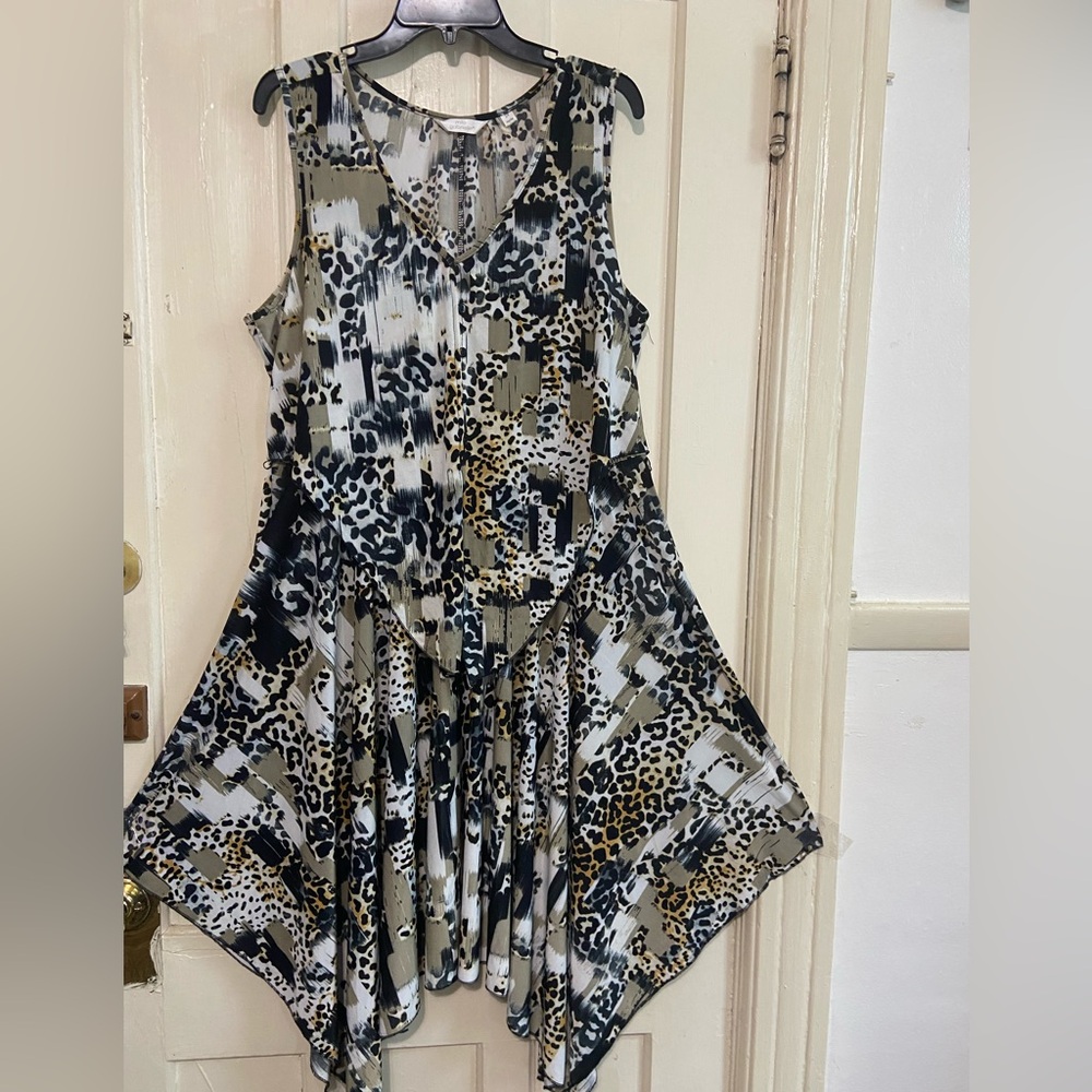 Mlle Gabrielle Asymmetrical Leopard Print Dress - Black and Tan 2X